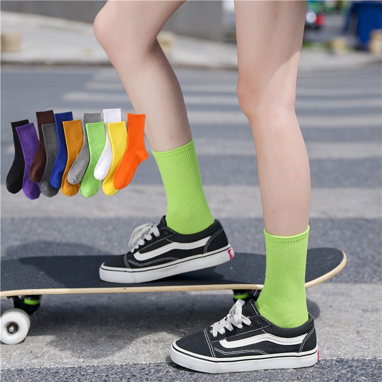 Vớ Cotton Cao Su Màu Kẹo Trơn Thời Trang Xuân Thu Cho Nam Nữ