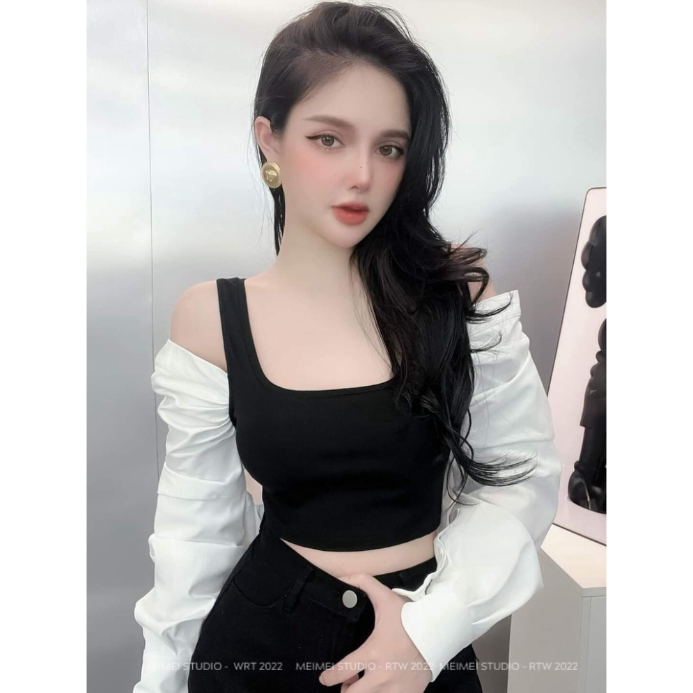 Áo sơ mi trễ vai tanktop KOREA STYLE - Chất áo mềm mại co giãn - Phong cách Hàn Quốc trẻ trung | XKA20 | AIVY Studio