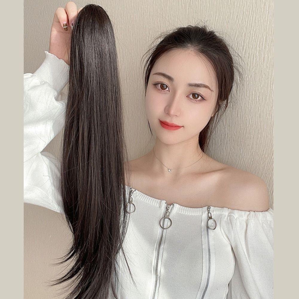 ANEMONE Tóc Giả Đuôi Ngựa Xoăn Dài Màu Đen Ngọt Ngào Dễ Thương Dành Cho Nữ