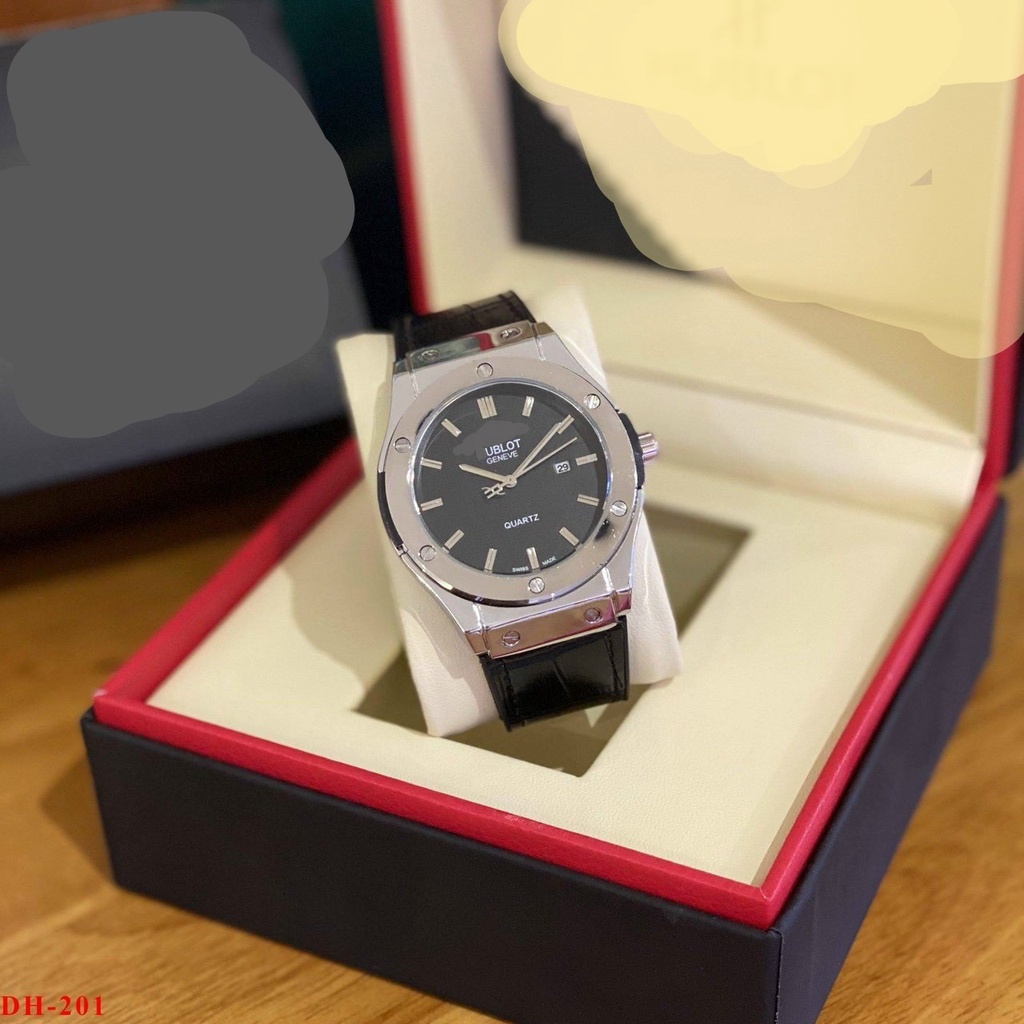 Đồng hồ nam HBot dây da nam full box bảo hành 12th-viền mạ crom chống gỉ