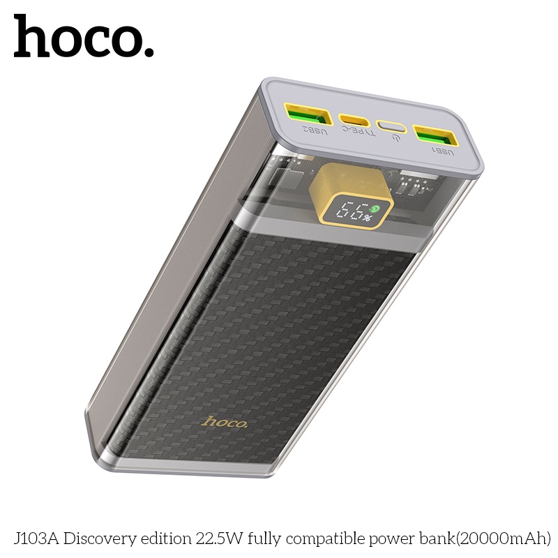 Pin dự phòng Hoco J103A 20000mAh QC3.0 22.5W, PD TypeC 20W, Màn hình LCD  - Hãng phân phối