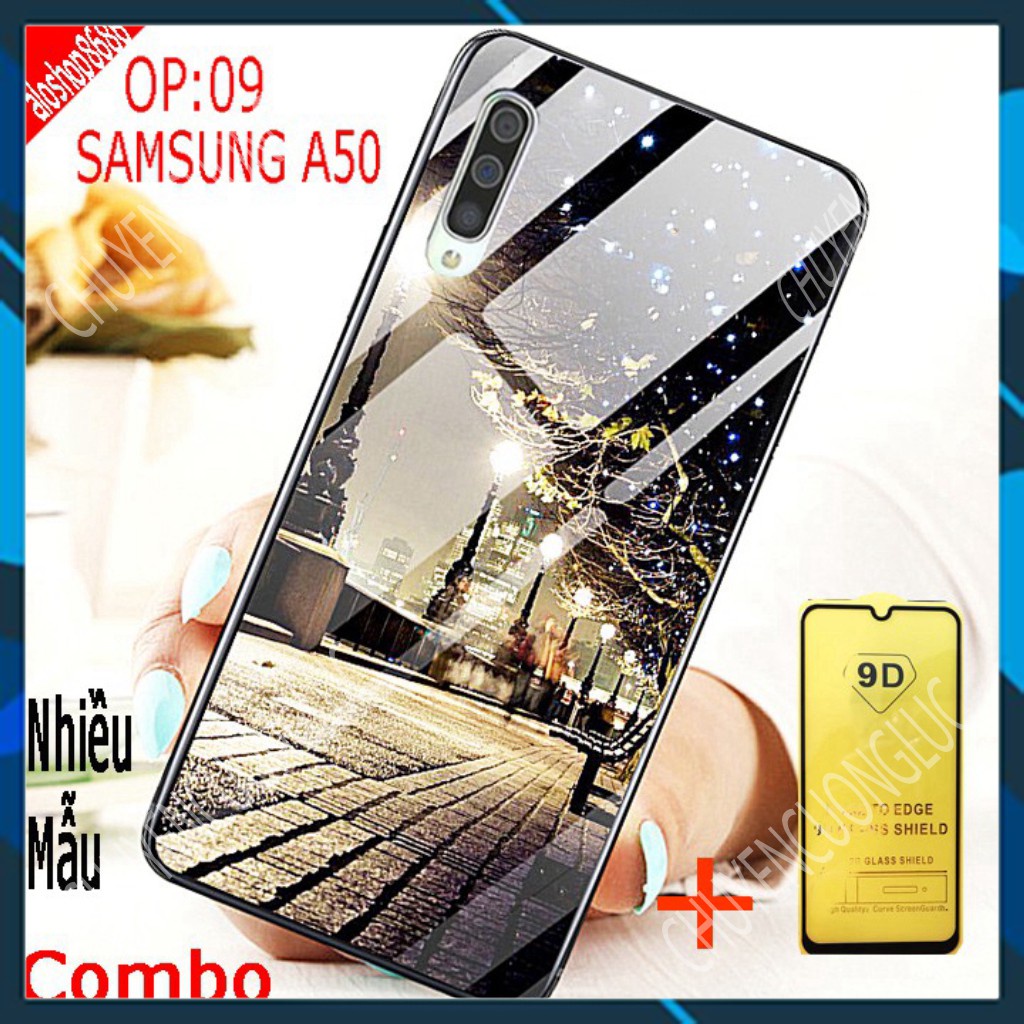 [SALE] COMBO ốp lưng  SAMSUNG A50 (COMBO 1 ốp lưng kính 3D siêu sang + 1 kính cường lực full màn hình  )