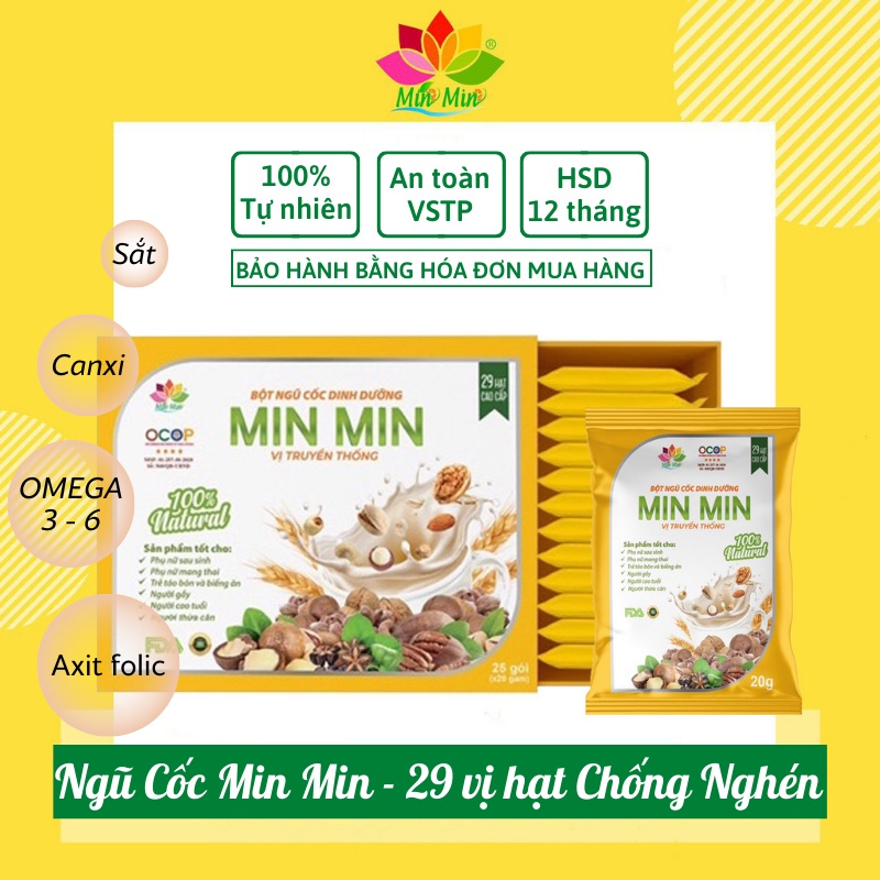 [MẪU MỚI] Ngũ Cốc Min Min 29 Loại Hạt, Ngũ Cốc Cho Bà Bầu, Lợi Sữa Ngũ Cốc Giảm Cân, Tăng Cân, Dạng Gói 20g, 25 Gói/500g