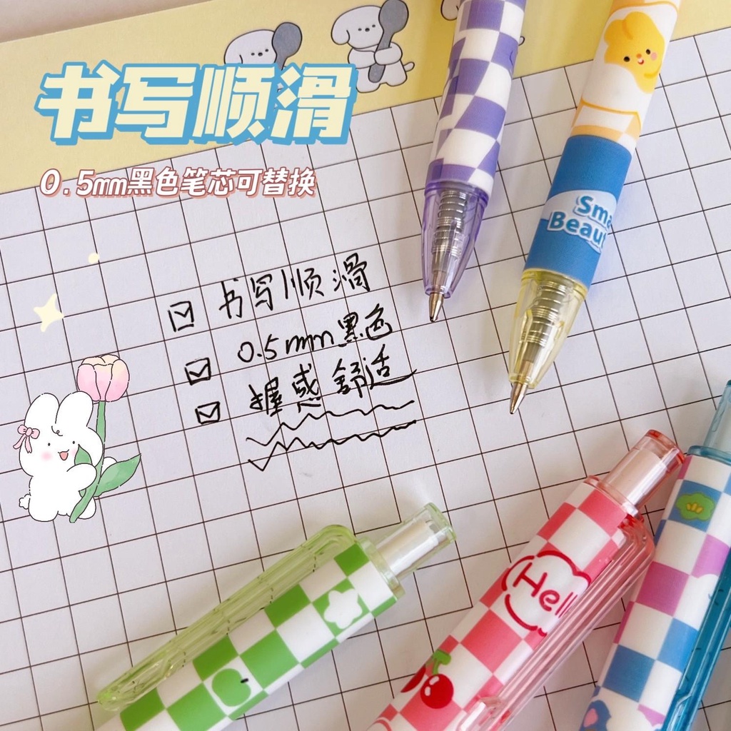 Bộ 6 bút gel đen Moka Tengyi ngòi 0.5mm, bút mực bấm dễ thương