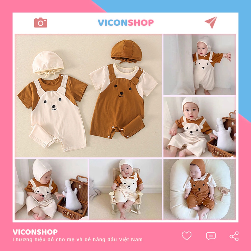 Quần Áo Trẻ Em Sơ Sinh Bộ Đồ Liền Thân Hình Thú Gấu Kèm Mũ Chất Cotton Body Yếm Cho Bé Trai Bé Gái [BDC23]