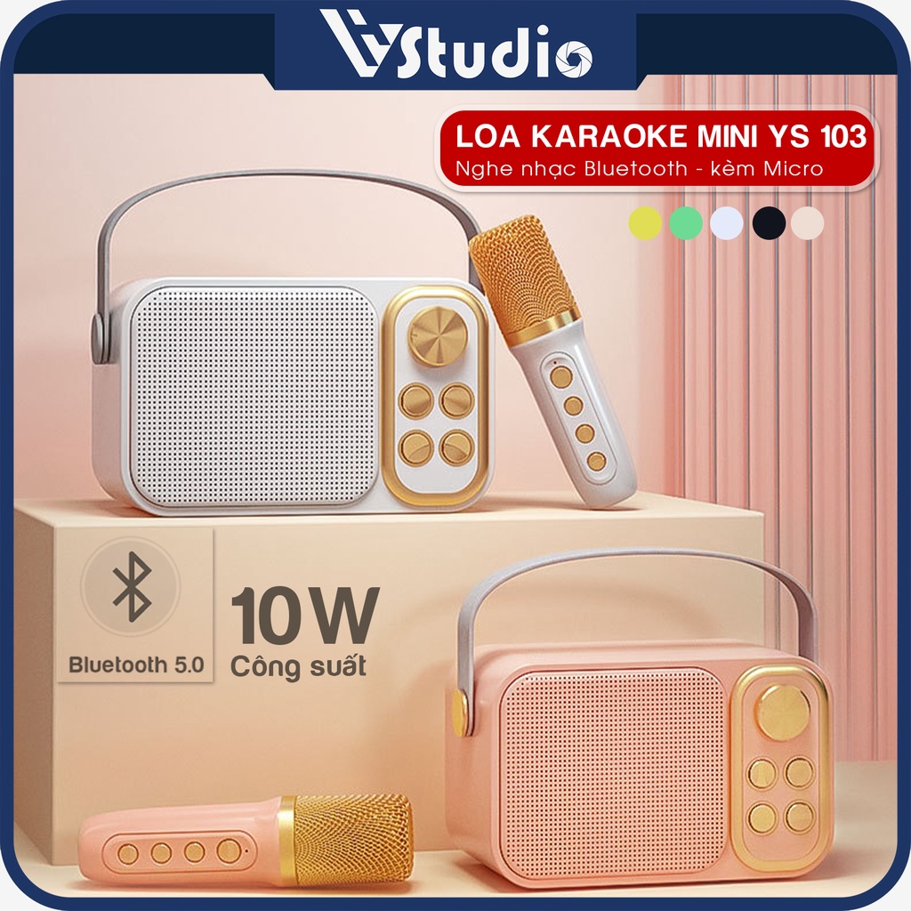 Loa Karaoke Bluetooth YS 103 Kèm 1 Micro Không Dây, Âm Thanh hay, Thiết Kế Sang Trọng Nhỏ Gọn Tiện Lợi