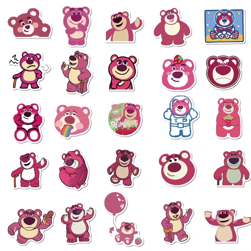 Combo 50 miếng Sticker Gấu Dâu LOTSO Hồng Siêu Dễ Thương