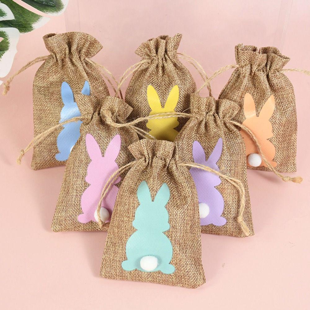 AVALENTINE Set 24 Túi Đựng Bánh Kẹo Có Dây Rút Hình Thỏ Phục Sinh Sáng Tạo