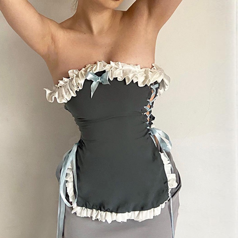 Áo Tank Top Trễ Vai Phối Dây Thắt Gợi Cảm Cho Nữ