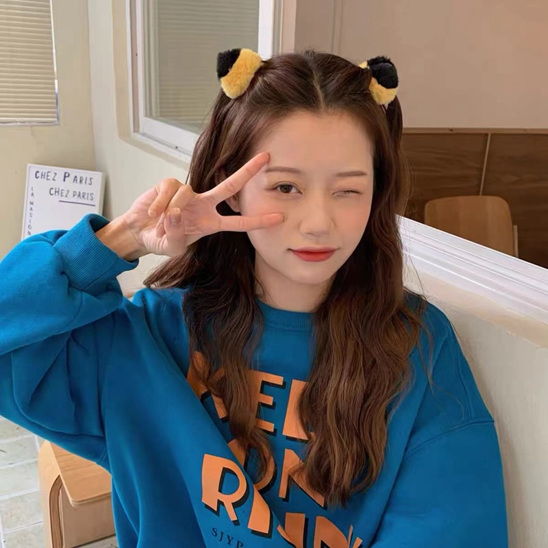 Kẹp Tóc Hình Tai Ếch / Mèo Bằng Lông Nhung Dễ Thương Xinh Xắn