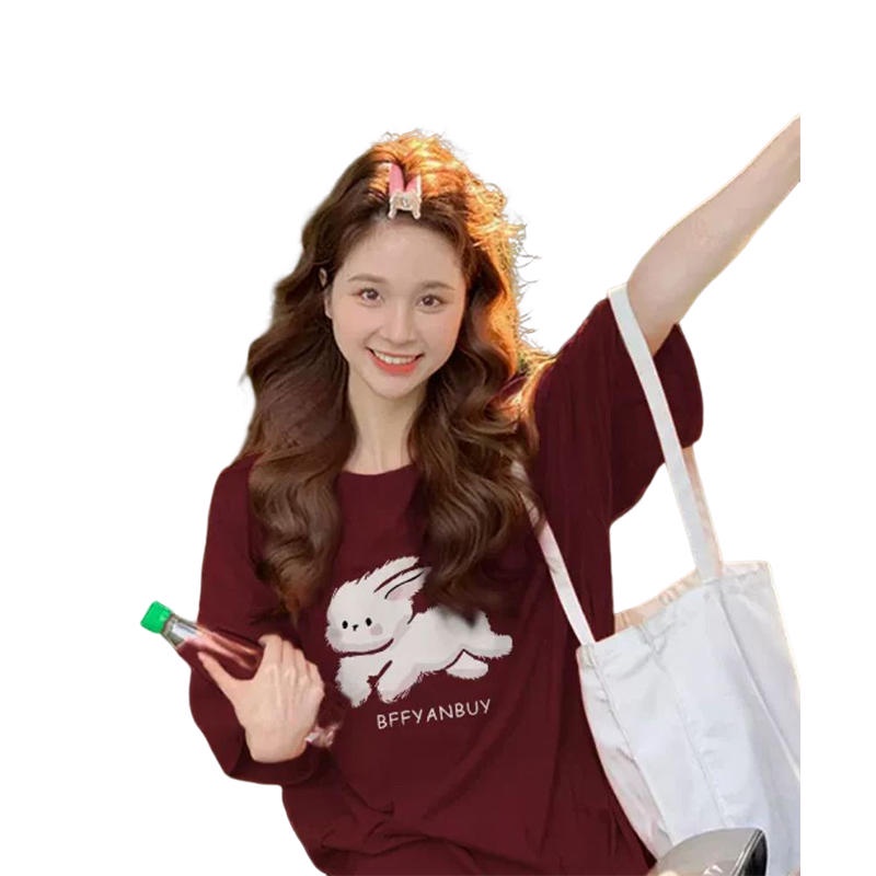 Áo thun SUXI tay ngắn cổ tròn dáng rộng cotton in họa tiết thời trang mùa hè cho nữ