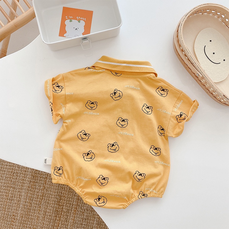 Bộ Áo Liền Quần Ngắn Tay In Chữ Hoạt Hình Cho Bé