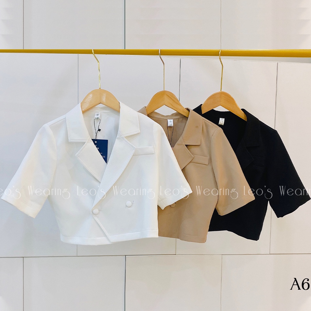 Áo Khoác Blazer Nữ Cổ Vest Cao Cấp Tay Lỡ Dáng Croptop LEOSWEARING A06