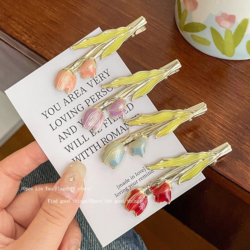 Kẹp Tóc Hoa Tulip Kim Loại Thời Trang Hàn Quốc Chất Lượng Cao Cho Nữ
