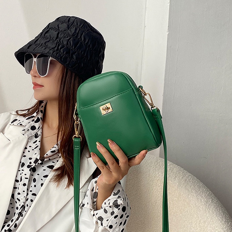 Túi Đeo Chéo mini Bằng Da Có Khóa Kéo Phong Cách Hàn Quốc Thời Trang Cho Nữ