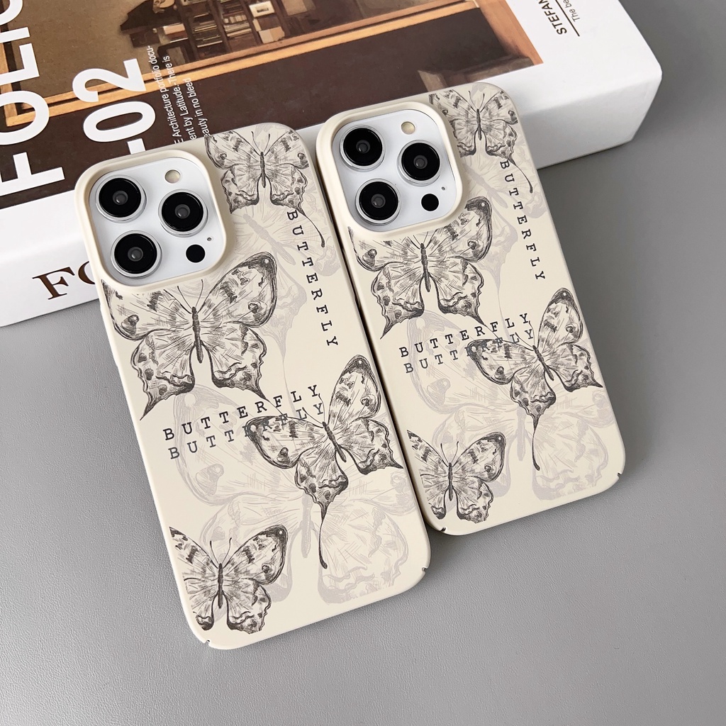 Ốp Điện Thoại PC Cứng Viền Tpu Họa Tiết Bươm Bướm Thời Trang Chống Rơi / Sốc Cho iPhone 14 13 12 11 Pro Max