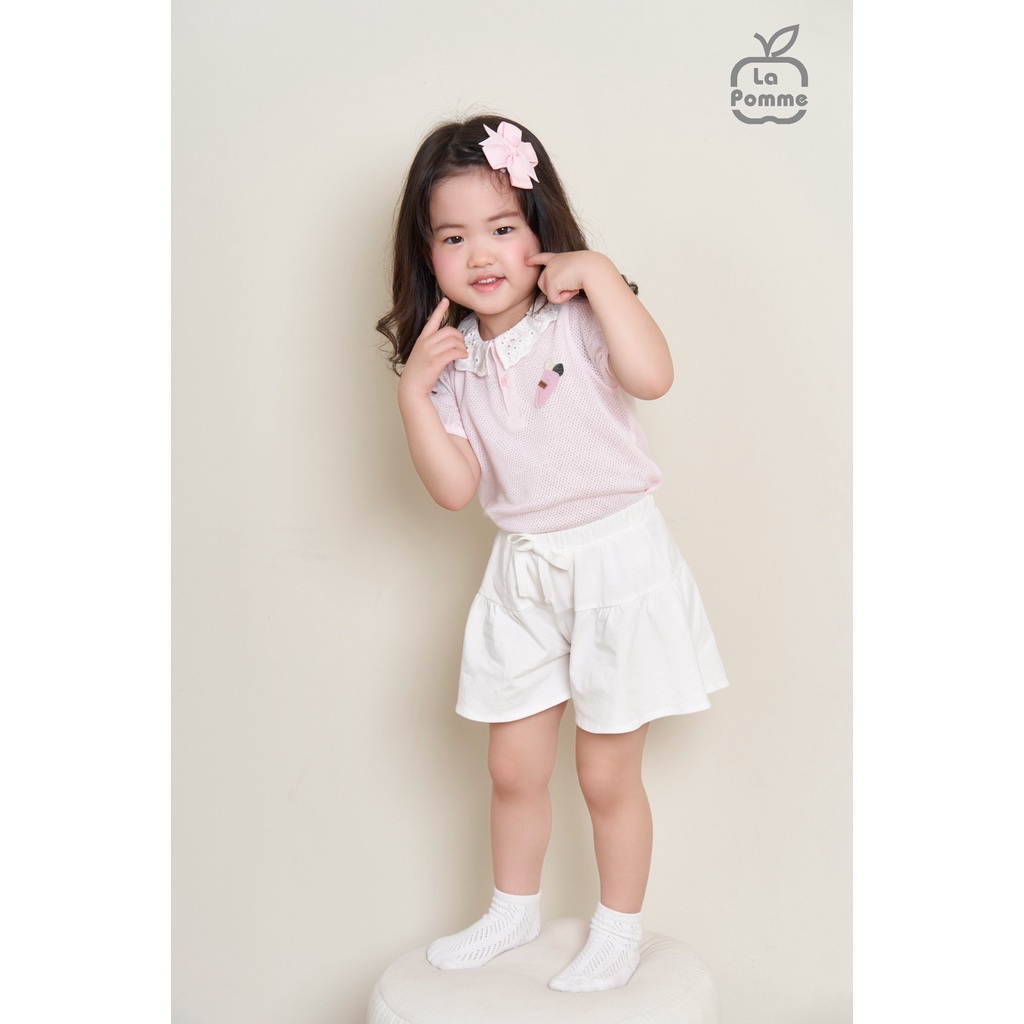 (MamanBébé chính hãng) Bộ cộc tay La Pomme polo cổ ren - Hồng