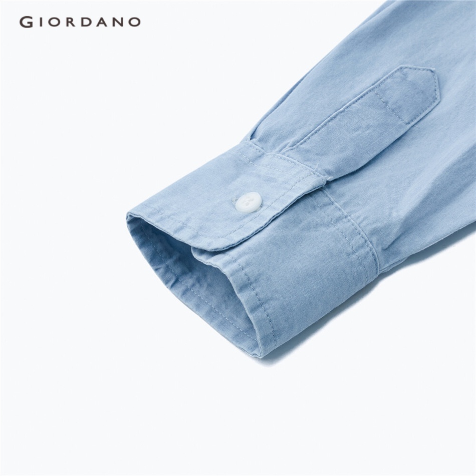 Áo sơ mi denim GIORDANO 05343106 dài tay 100% cotton viền cong cho nữ