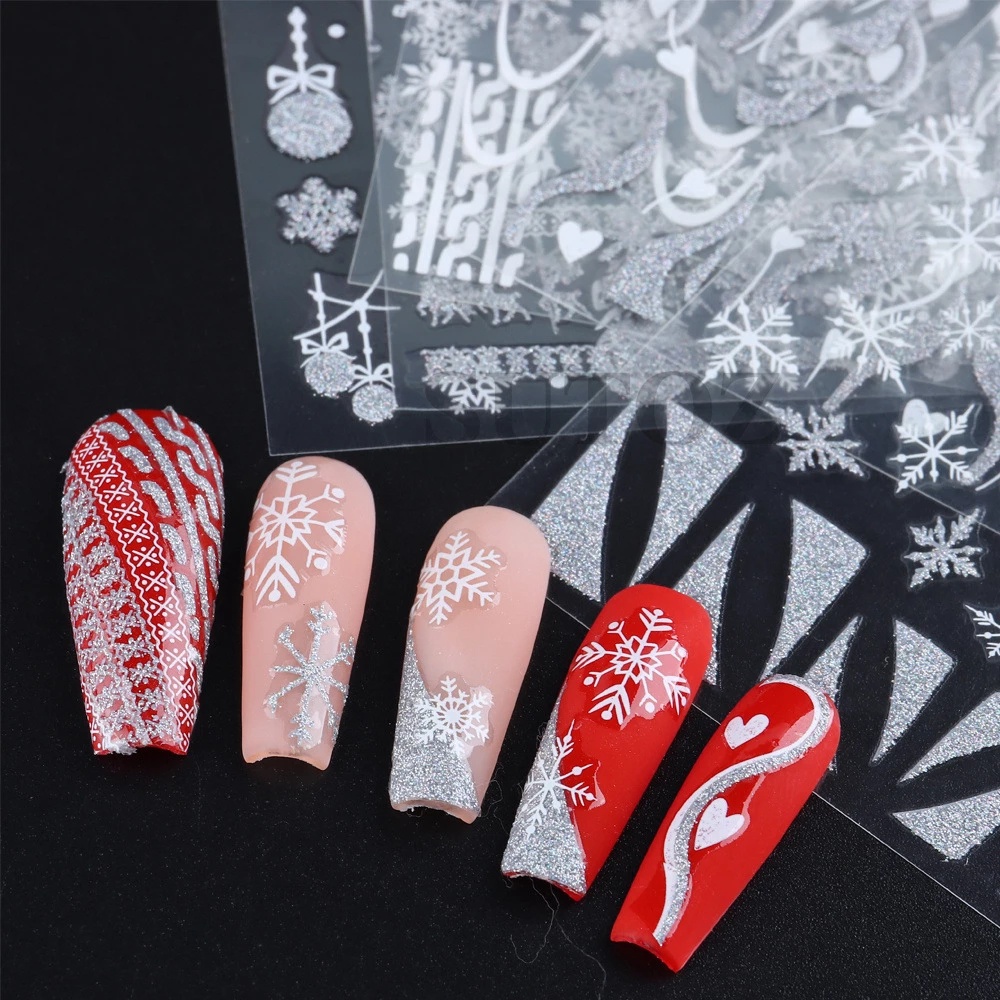 1 Miếng Dán Móng Tay Phản Quang Họa Tiết Bông Tuyết / Tuần Lộc / Chuông Giáng Sinh 3D Lấp Lánh Dành Cho