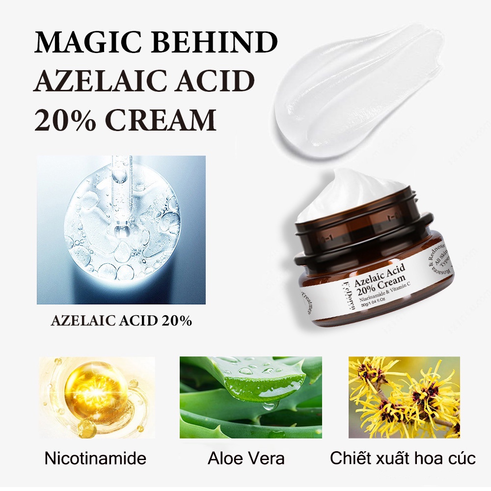Kem dưỡng da mặt Azelaic Acid 20% Cream 30g Làm mờ vết mụn