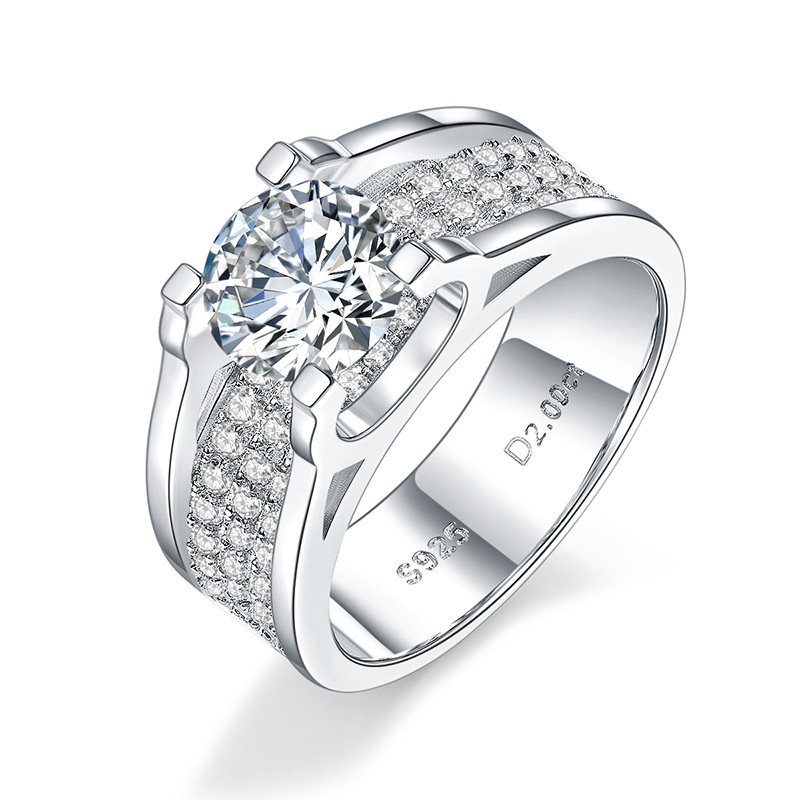 3EXVSS D Moissanite  Chính Hãng Một 1Carat ,Moissanite Mạ Vàng Trắng 18K,Men's Moissanite Ring/1 Karat Moissanite Ring/,Nhẫn Cưới Nam Đính Kim Cương Toàn Diện Sang Trọng 1 Karat Moissanite,Nhẫn Đính Hôn Bạc Sterling Kim Cương Tròn 1Cara