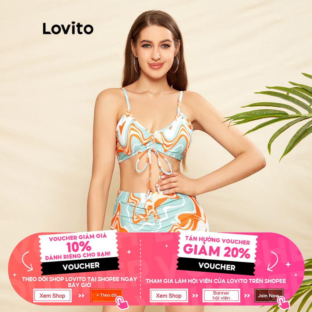 Lovito sexy Bộ bikini nữ 3 mảnh Water Ri gợn sóng có miếng lót rời L33AD013 (Nhiều màu)