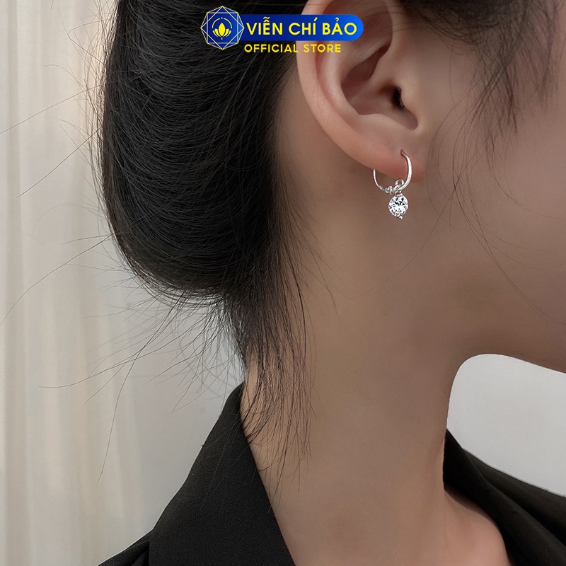 Khuyên tai nữ khóa tròn đá Pha lê chất liệu bạc 925 thời trang phụ kiện trang sức Viễn Chí Bảo B400423X