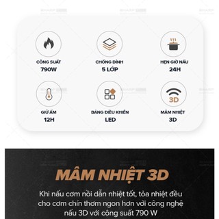 Nồi cơm điện sharp KS-COM110DV-WH 1.1 lít [Nồi cơm loại tốt bền, đa năng, công suất 790W, chống dính] - g - CheapMall