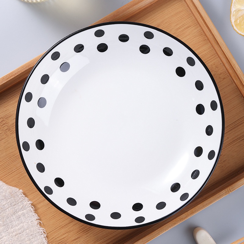 Dĩa tròn 18cm sâu lòng  họa tiết đen sang trọng nhiều mẫu- 01 cái dĩa bằng gốm sứ hoa văn đơn giản