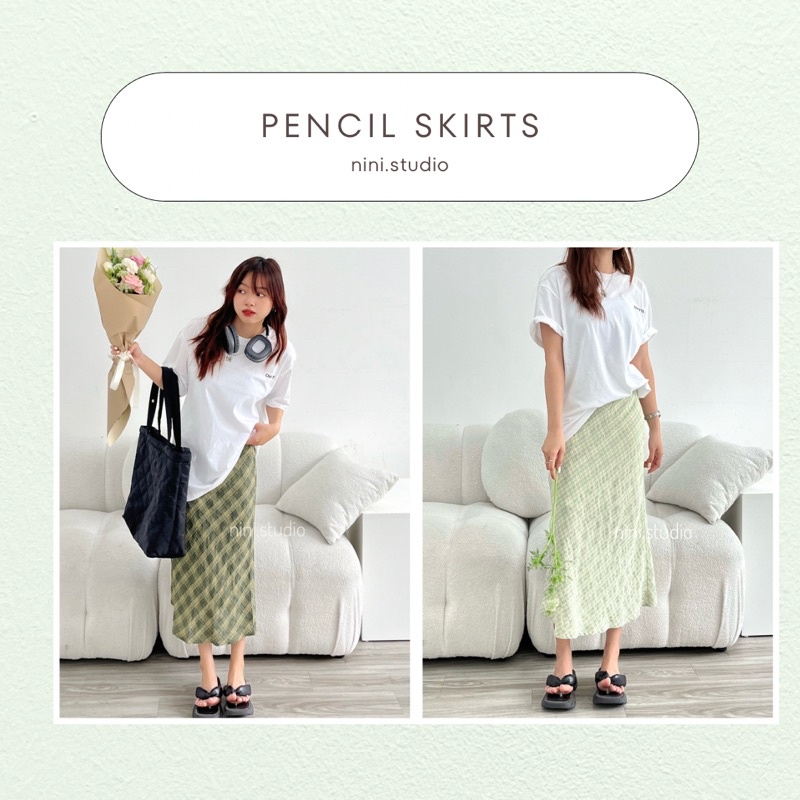 nini.studioo (SẴN- ảnh thật tự chụp) - Chân váy kẻ Pencil Skirt