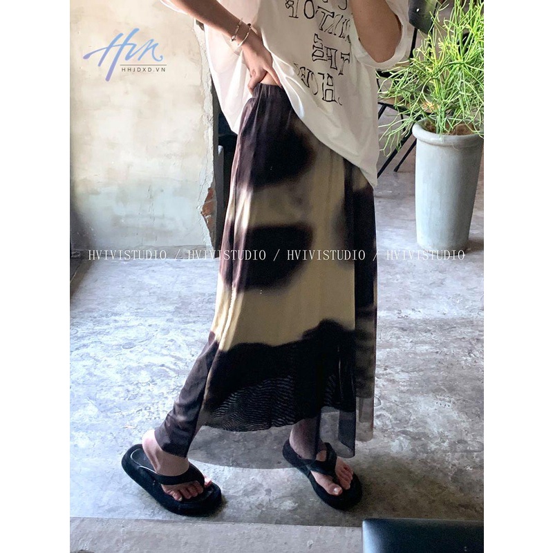 Hhjdxd2022 Chân Váy Chữ A Eo Cao Phối Lưới Nhuộm Màu Thời Trang Mùa Hè