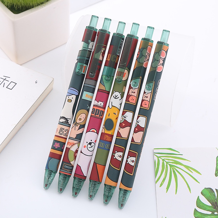Set 6 Cây Bút Dạng Nhấn Họa Tiết Hoạt Hình ins Dành Cho Học Sinh