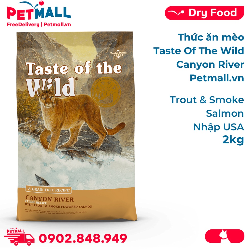 Thức ăn mèo Taste Of The Wild Canyon River 2kg - Trout & Smoked Salmon, Cá Hồi Vân & Cá Hồi Xông Khói - mèo mọi lứa tuổi