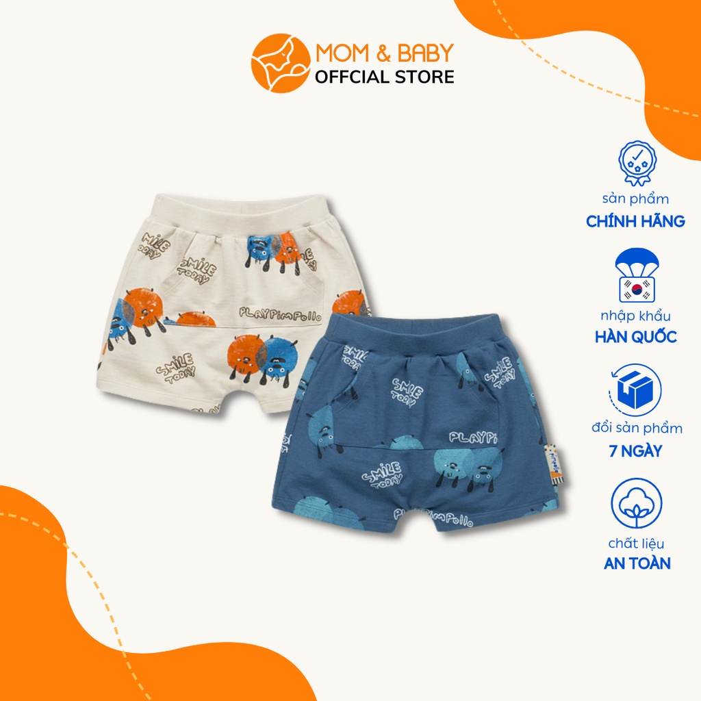 Quần short thun bé trai Pimpollo thương hiệu Hàn Quốc có túi họa tiết đáng yêu màu xanh be MOM & BABY JLECB04