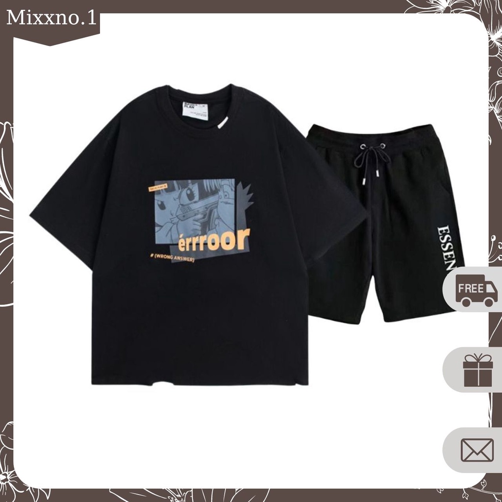Bộ Đồ Nam Mùa Hè Áo Thun Tay Lỡ Họa Tiết Errroor Phối Quần Short In Chữ Thời Trang Mixxno.1 TOP NAM 257 + SHORT NAM 043