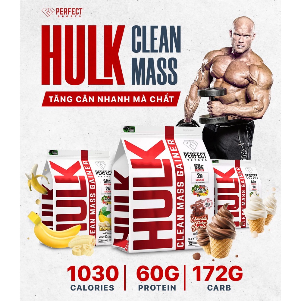 Sữa tăng cân nhanh Perfect Sport HULK Clean Mass Gainer, 10 Lbs  nhập khẩu Canada - Gymstore