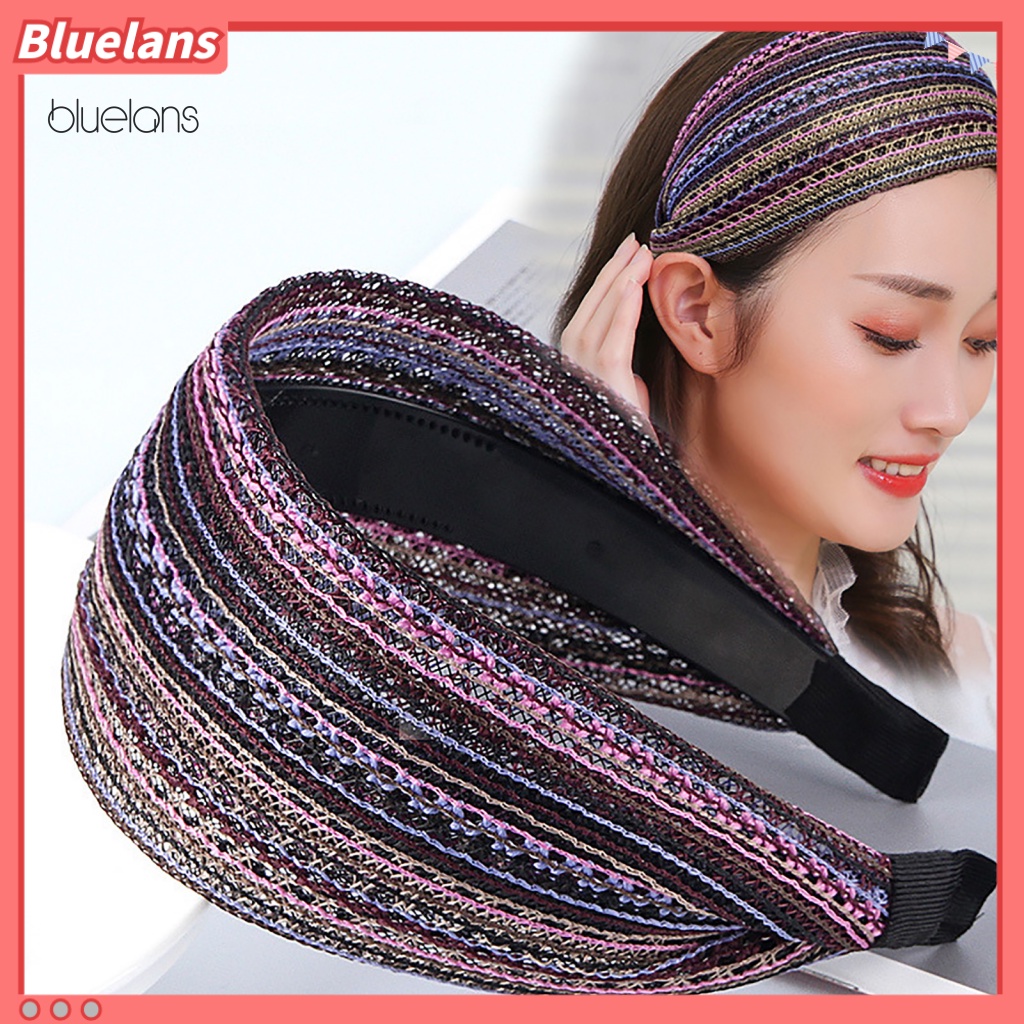 Băng Đô Cài Tóc Bản Rộng Thoáng Khí Màu Sắc Retro