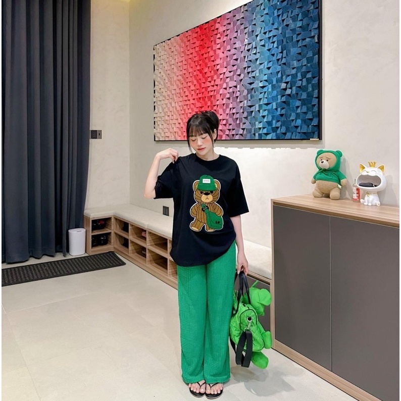 [ 𝐅𝐑𝐄𝐄 𝐒𝐇𝐈𝐏 ] Bộ gấu mũ len đẹp sx  Áo cotton tàu mịn mát, ép 6D bản to, mũ len nổi đẹp  Mix quần cotton