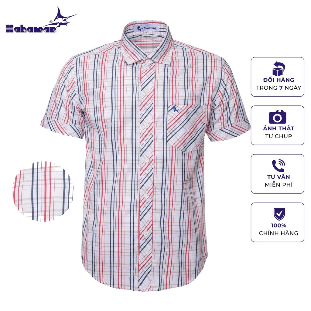 Áo sơ mi nam caro HAHAMAN dáng body cao cấp ngắn tay SMSILK251