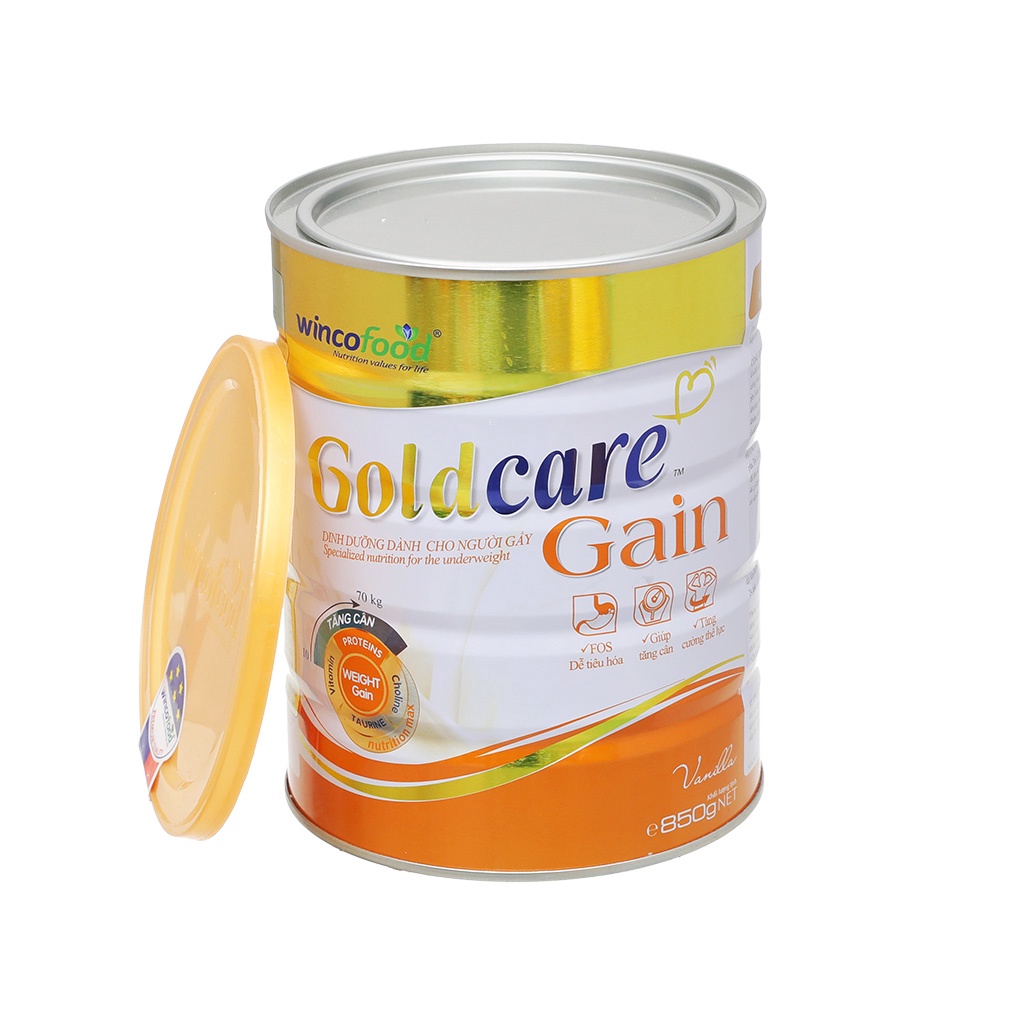 Sữa bột Wincofood Goldcare Gain 850g: thích hợp cho mọi đối tượng và trẻ từ 1 tuổi trở lên giúp tăng cân hiệu quả