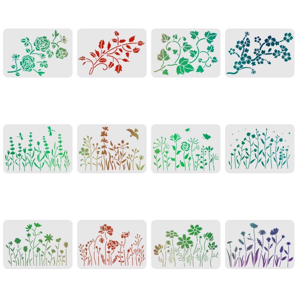 1 Bộ Khuôn Vẽ Bằng Nhựa Với Họa Tiết Hoa Kích Thước 21x29.7cm, 12 Cái