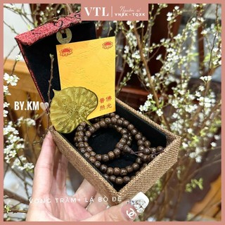 Set vòng trầm tay gỗ 108 hạt + lá bồ đề May mắn full hộp