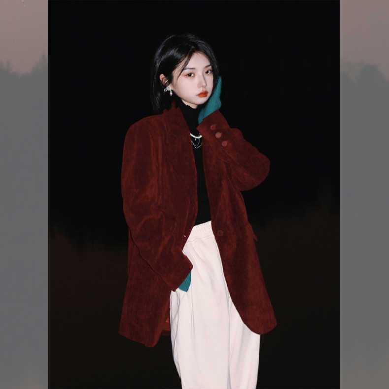 Ảnh thật 5 hình cuối-2W211.Áo blazer nhưng đỏ đô xuân thu phong cách Hàn Quốc