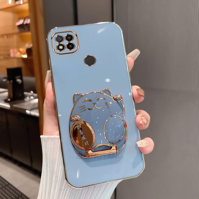 ốp lưng Redmi 9c Redmi 10A Ốp Điện Thoại TPU Mềm Viền Mạ 3D Có Giá Đỡ Hình Mèo Cho Redmi 9c Redmi 10A