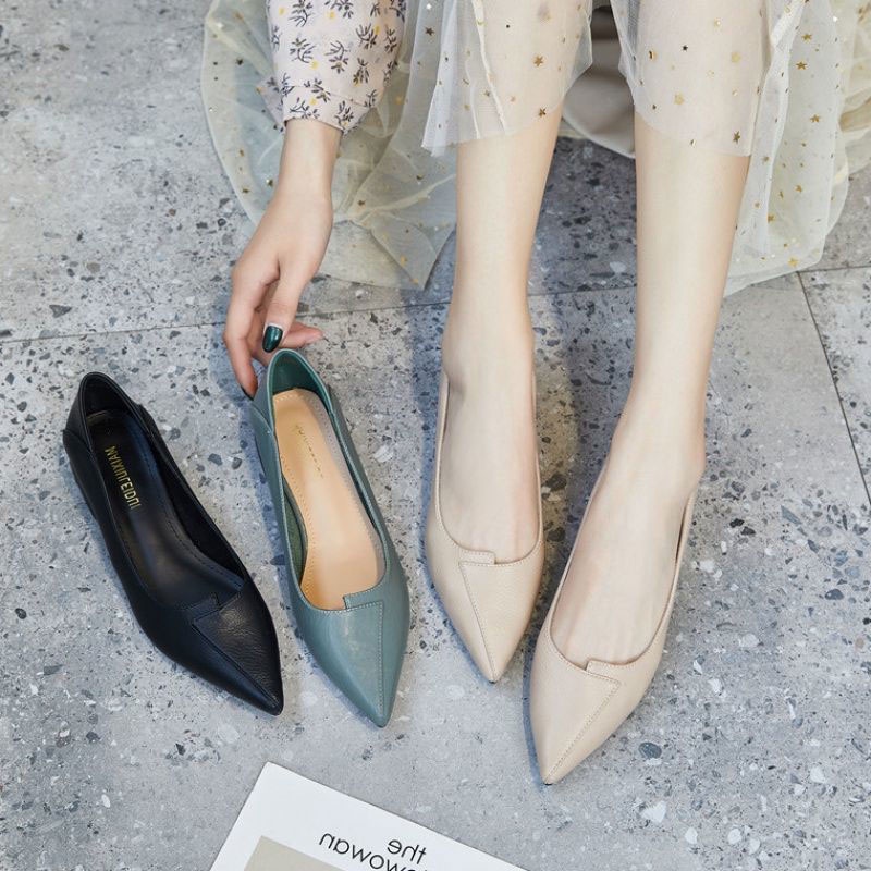 Giày Cao Gót Da Mềm 3CM Mũi Nhọn Thời Trang Công Sở Cho Nữ