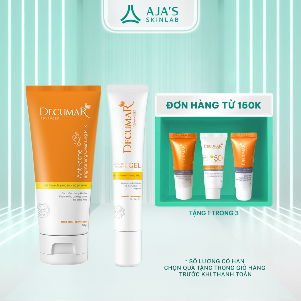 Combo Decumar Advanced sáng da ngừa mụn (Sữa rửa mặt 50gr và Gel mụn THC 20gr) - AJA'S SKINLAB