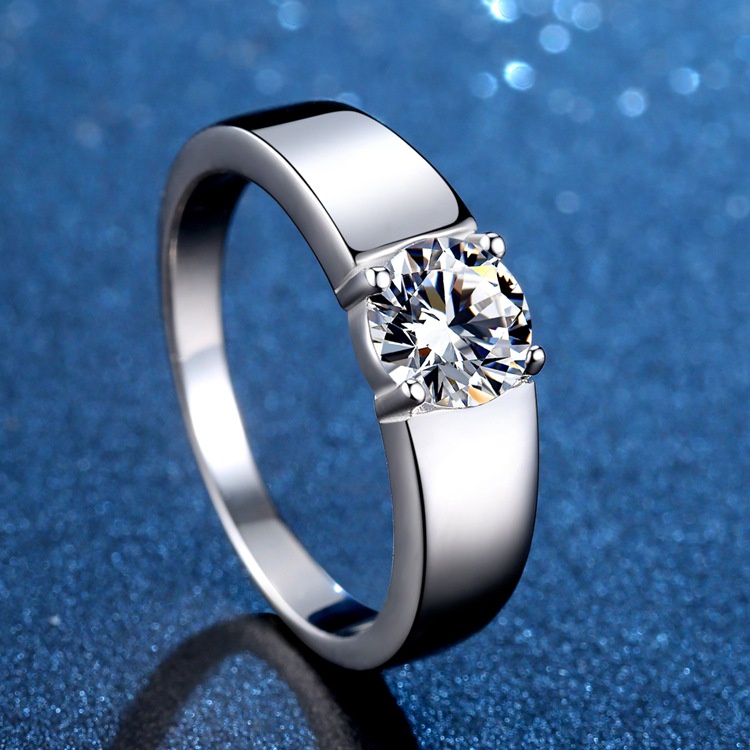 Moissanite Kim cương  Nhẫn nam s925 bạc nguyên chất vòng đeo tay 0,5-2 carat D màu Mosan đá có thể kiểm tra bút kim cương với giấy chứng nhận xác định nhẫn đơn giản