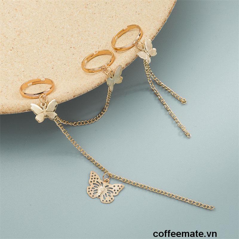 【coffeemate】⚡【2 miếng】Nhẫn hở hình bướm kết hợp dây xích có thể điều chỉnh phong cách cá tính cho nam và nữ