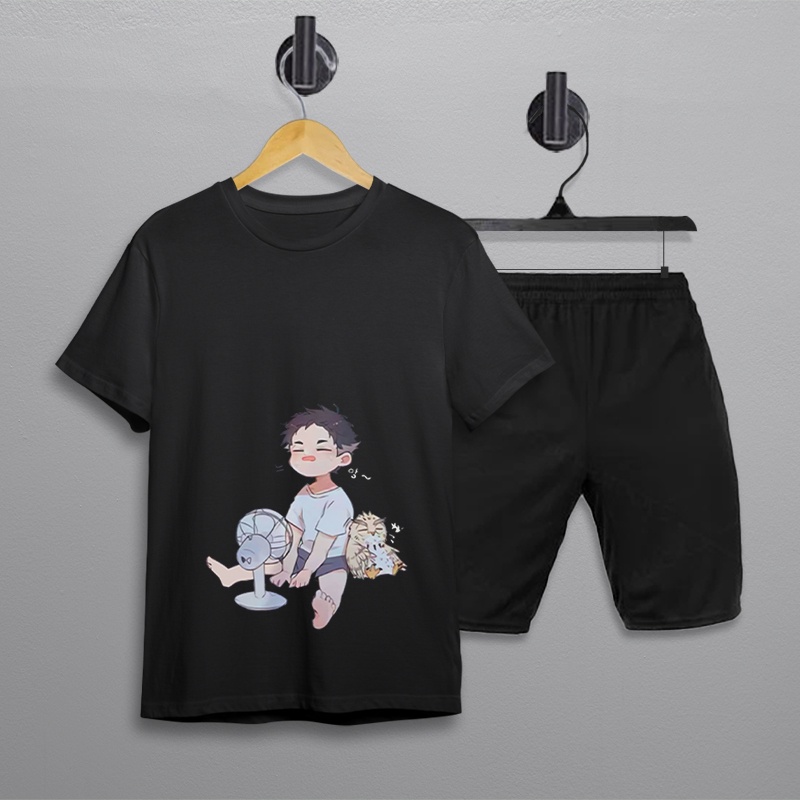 Set Bộ Cộc Thun Nam Nữ, Họa Tiết Cậu Bé Ngồi Quạt, Thời Trang Cao Cấp, Shop Quần Áo TinaStore