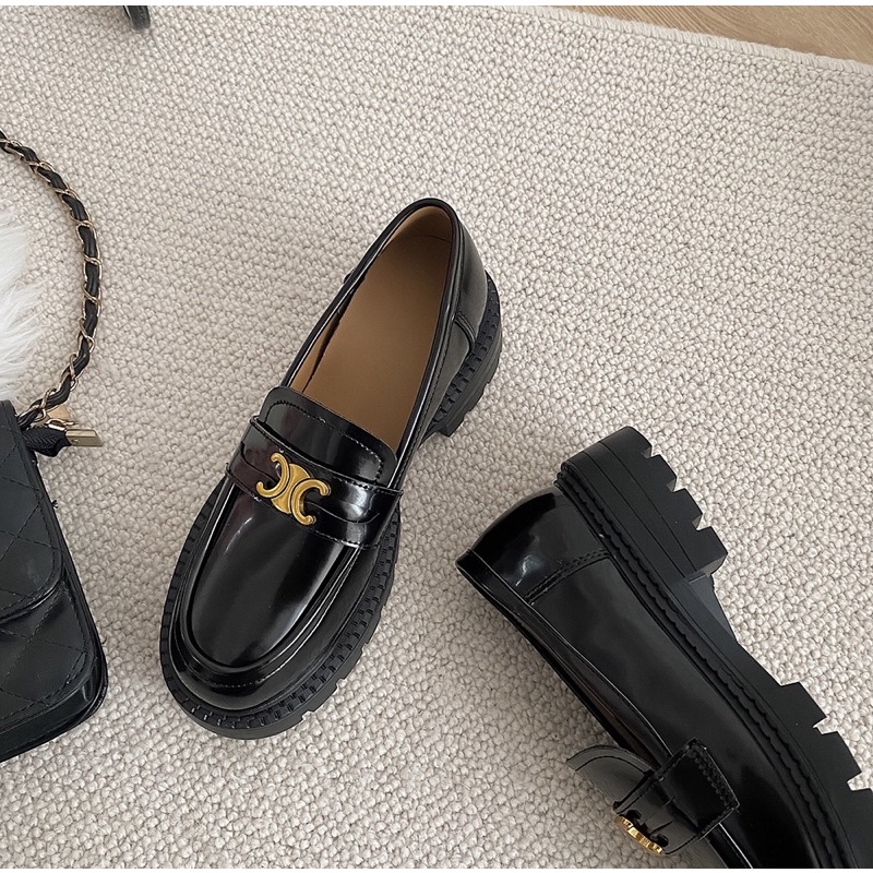 Giày Moca mũi tròn phong cách Retro đế cao 4cm